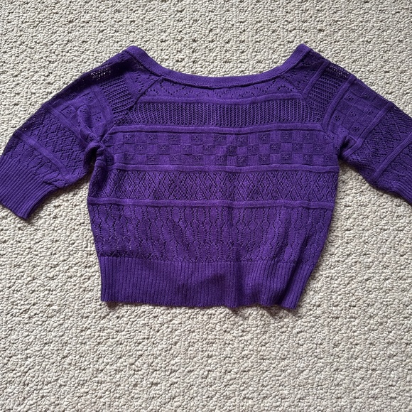 Cropped button up open knit purple short sleeve sweater - Picture 4 of 4